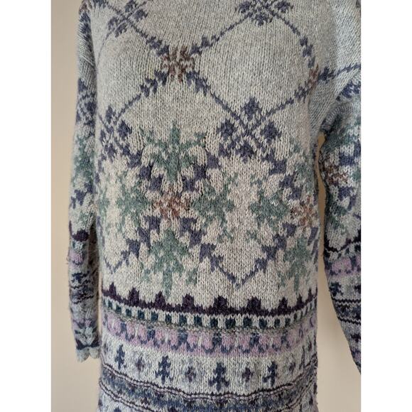 Vintage 90s St Johns Bay Wool Blend Sweater Large V-Neck Nordic Fair Isle Purple - Picture 2 of 13